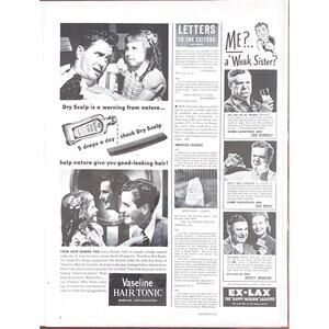 Vintage Vaseline Hair Tonic Ex Lax Print Ad 1960s Health Beauty Black White